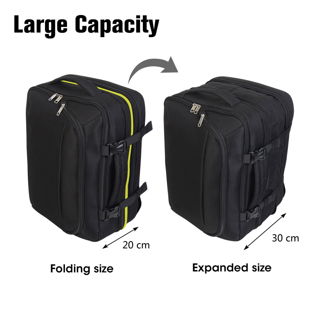 BONTOUR FlexiGo Razširljiv potovalni nahrbtnik, kabinska torba Eurowings/Vueling/Volotea/WizzAir 40x30x20cm, Črna-Vasdom.si