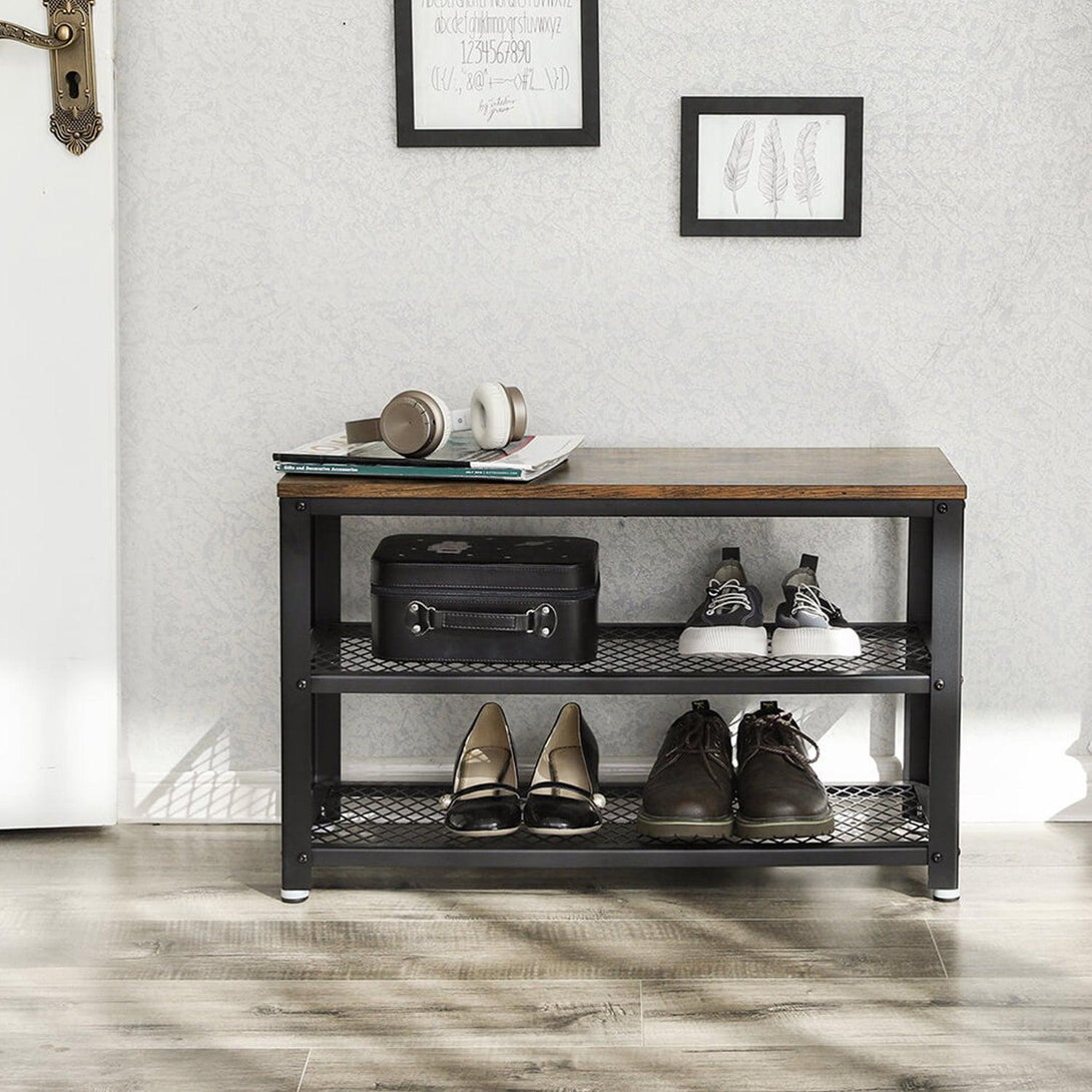 3 Regal za čevlje, klop za čevlje s kovinskim okvirjem 73 x 30 x 45 cm | VASAGLE-Vasdom.si