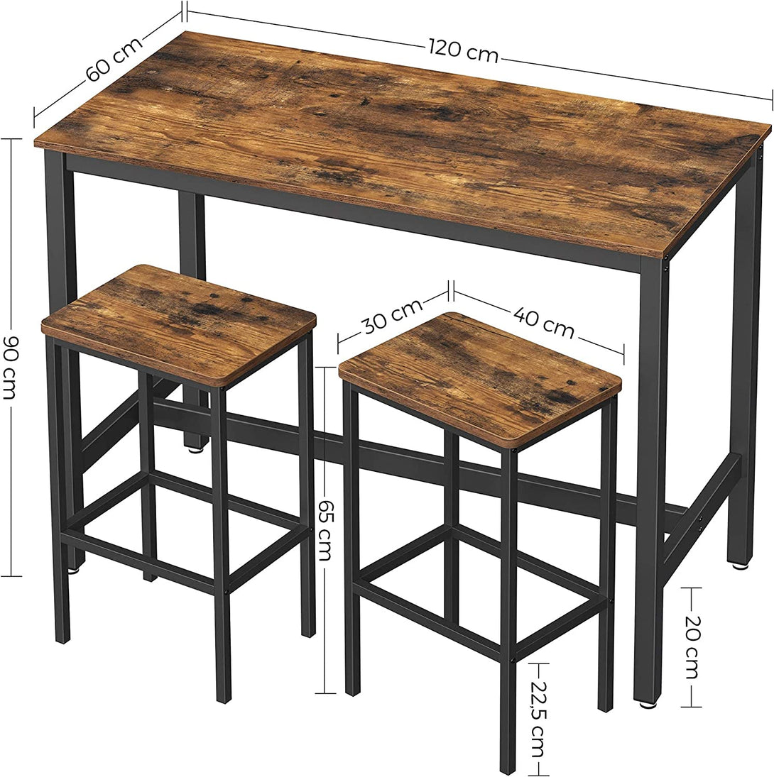 Barska miza z 2 barskima stoloma, garnitura kuhinjske barske mize 120 x 60 x 90 cm | VASAGLE-Vasdom.si