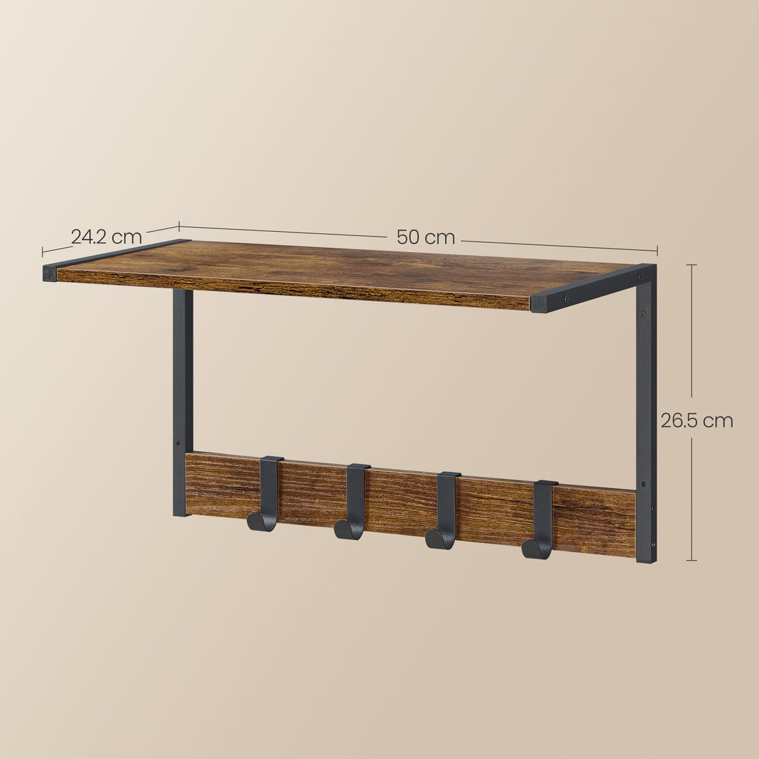 2 stenski polici, 50 x 24,2 x 26,5 cm globoka 24,2 cm, rustikalna rjava | VASAGLE-Vasdom.si