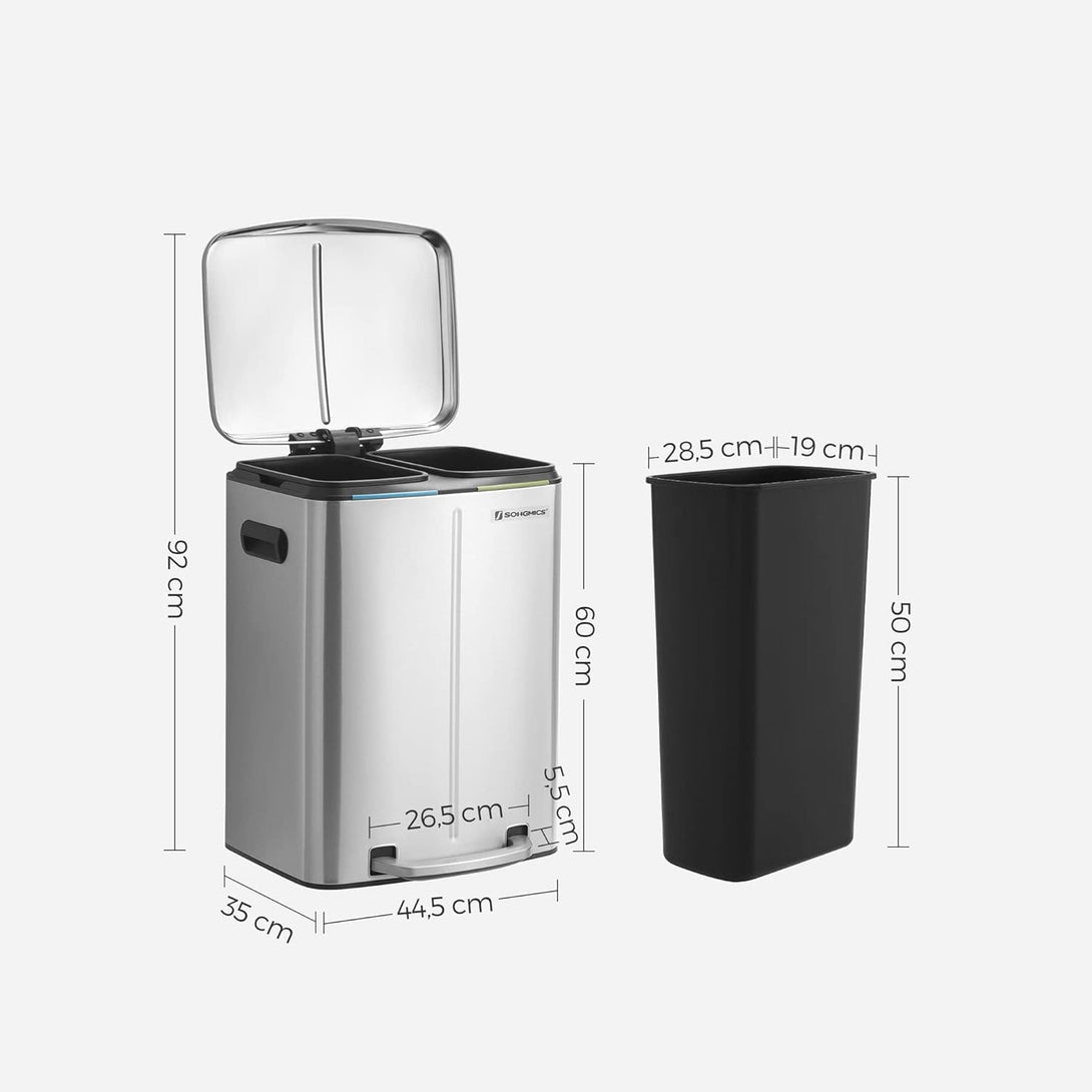 2 x 20 litrov kuhinjski smetnjak, srebrn | SONGMICS-Vasdom.si