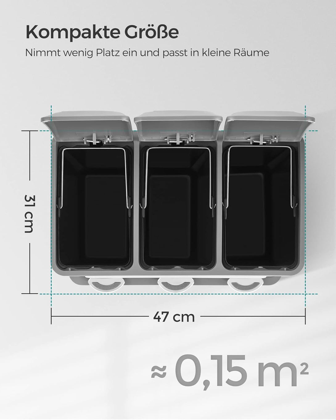 3 x 8L kuhinjski koši za smeti s pokrovom, bela in siva | SONGMICS-Vasdom.si