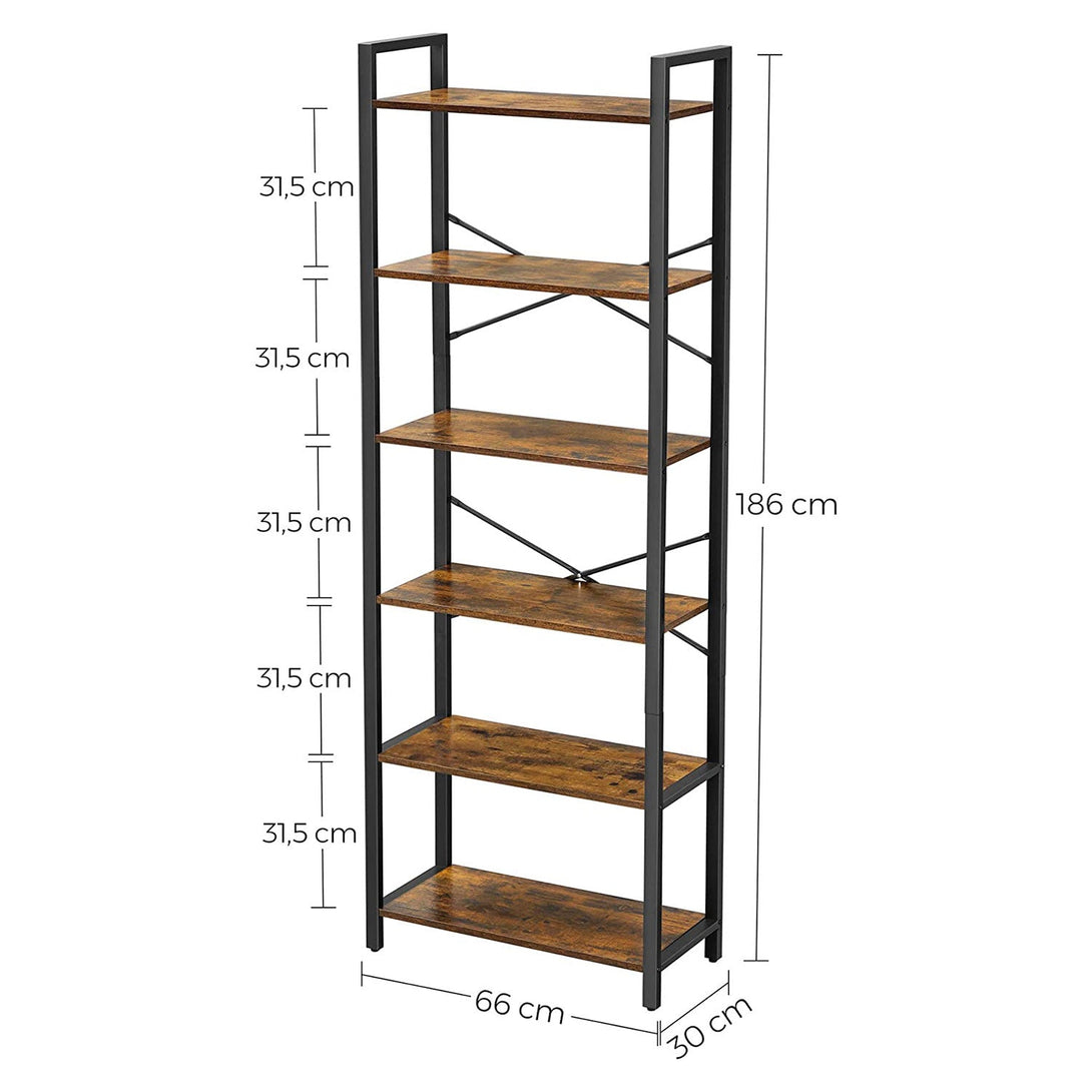 6-nadstropna knjižna polica, 66 x 30 x 186 cm, rjavo-črna | VASAGLE-Vasdom.si