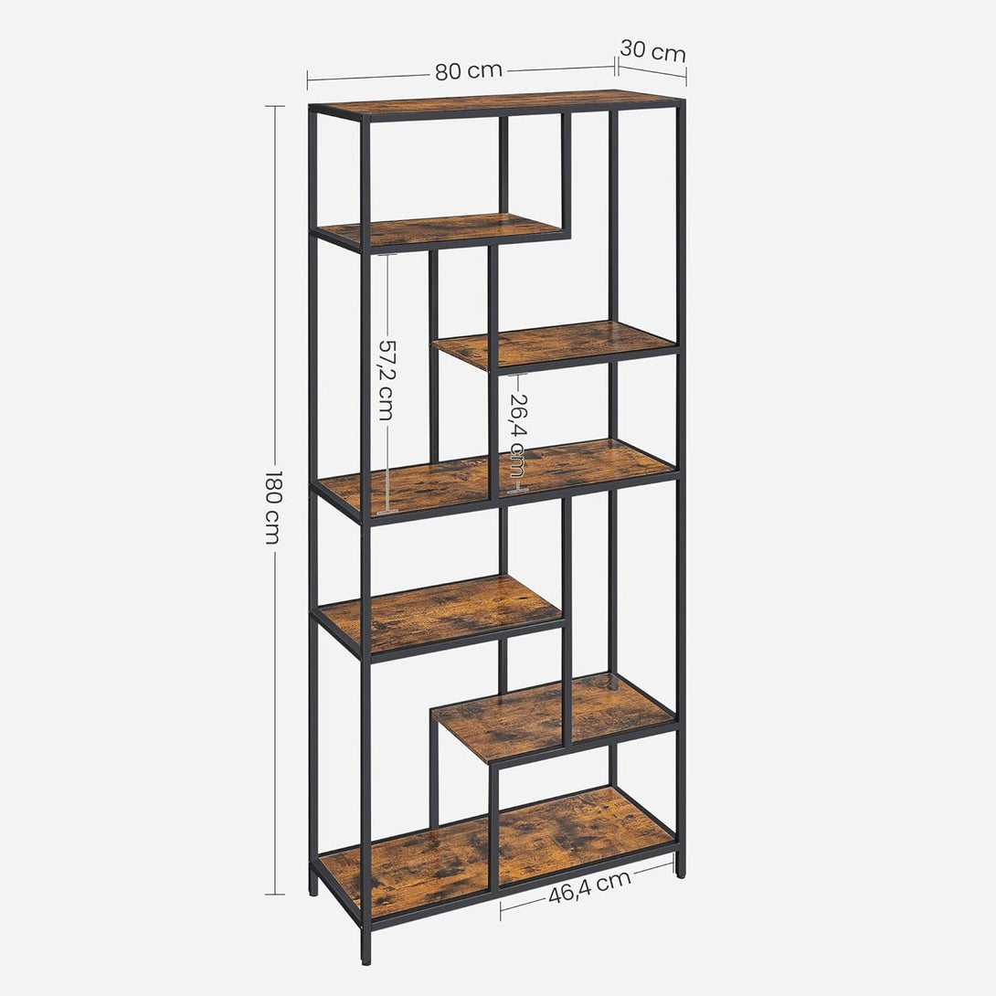 6-nadstropna knjižna polica, rustikalna rjava in črna | VASAGLE-Vasdom.si