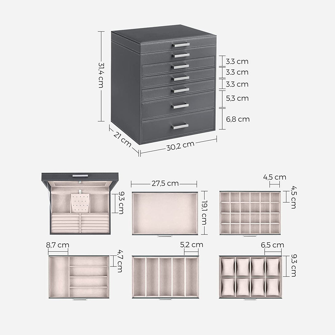 6-nadstropna velika škatla z nakitom s predali in ogledalom | SONGMICS-Vasdom.si