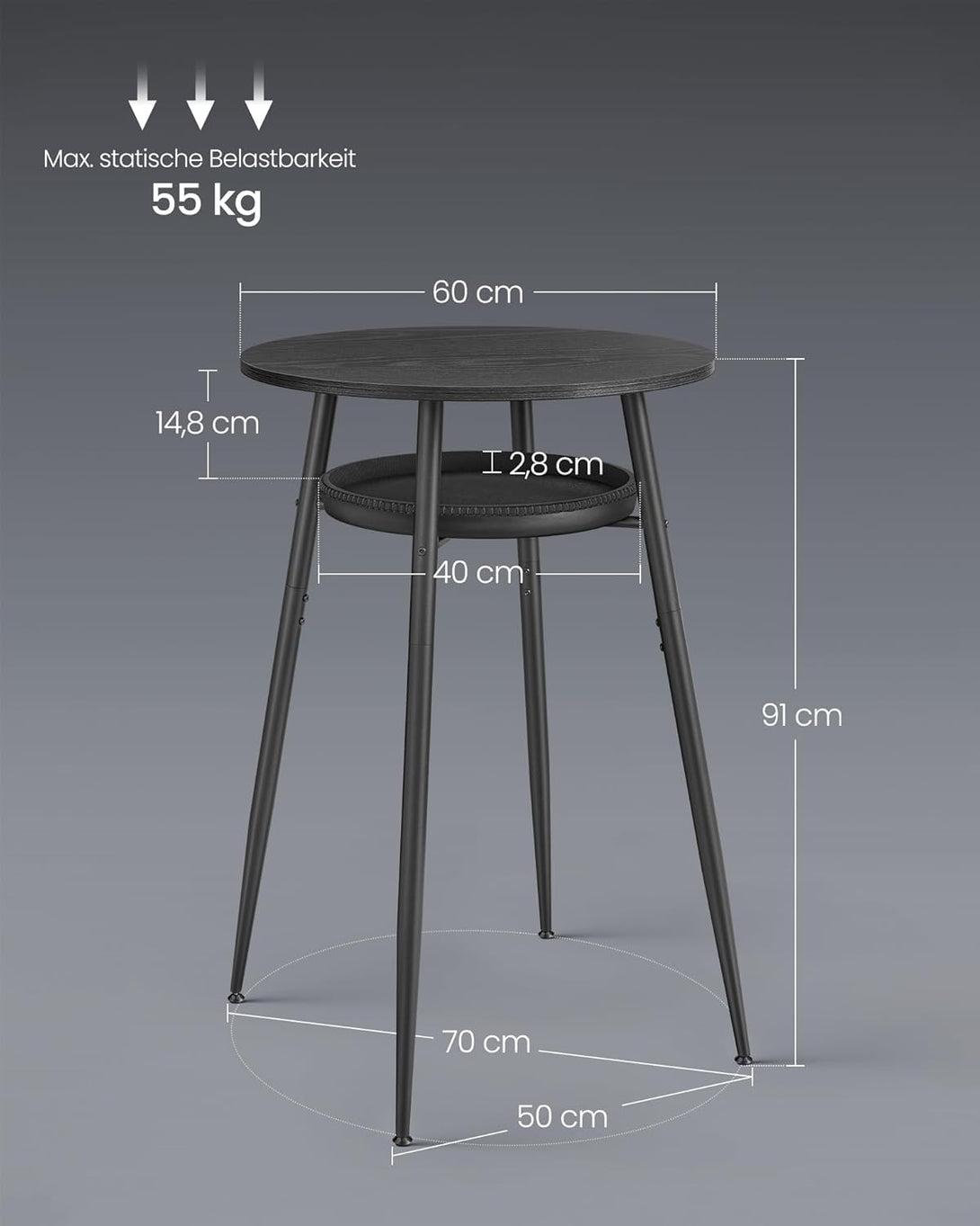 Barska miza s prostorom za shranjevanje, 70 x 70 x 91 cm, črna | VASAGLE-Vasdom.si