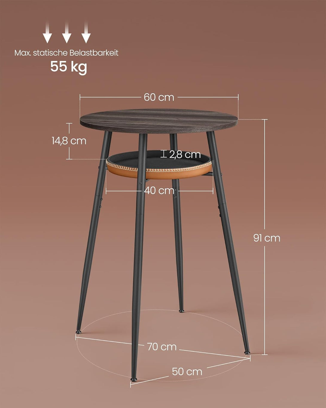 Barska miza s prostorom za shranjevanje, 70 x 70 x 91 cm, rjava | VASAGLE-Vasdom.si