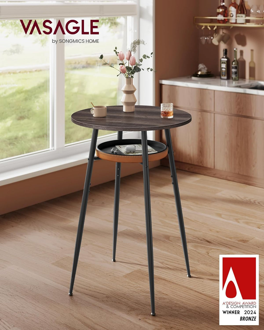 Barska miza s prostorom za shranjevanje, 70 x 70 x 91 cm, rjava | VASAGLE-Vasdom.si