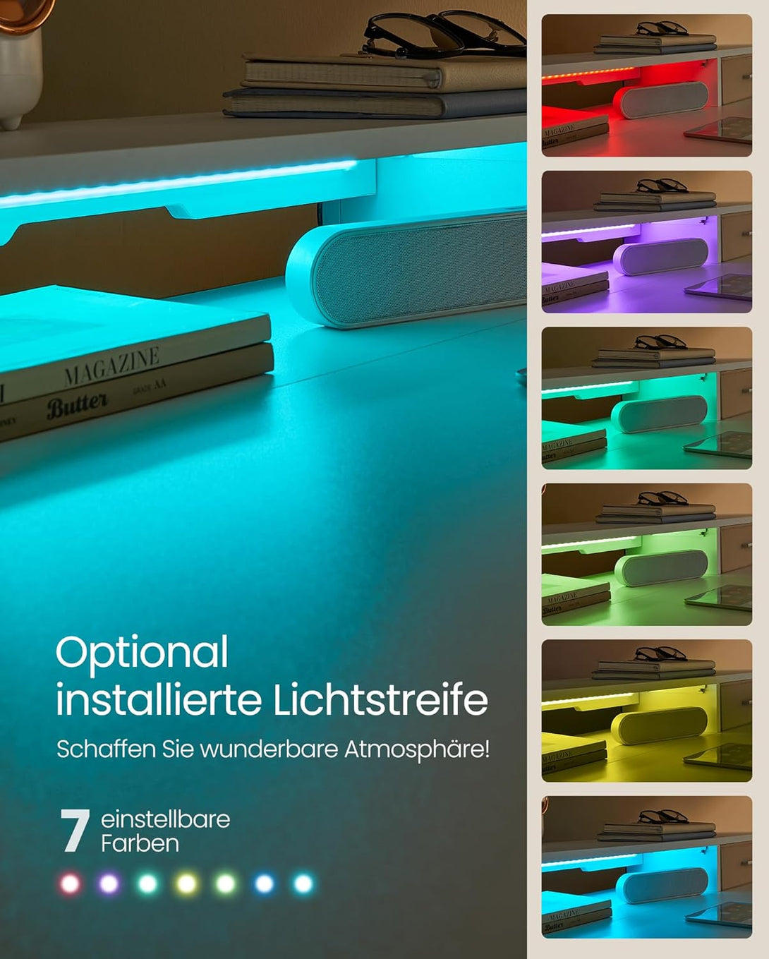 Električna miza z nastavljivo višino, LED, 60 x 120 x (72-120) cm, bela | VASAGLE-Vasdom.si