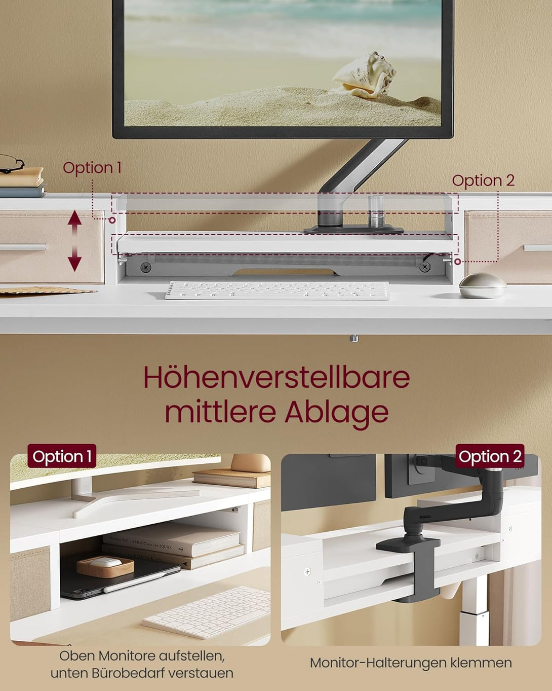 Električna miza z nastavljivo višino, LED, 60 x 120 x (72-120) cm, bela | VASAGLE-Vasdom.si