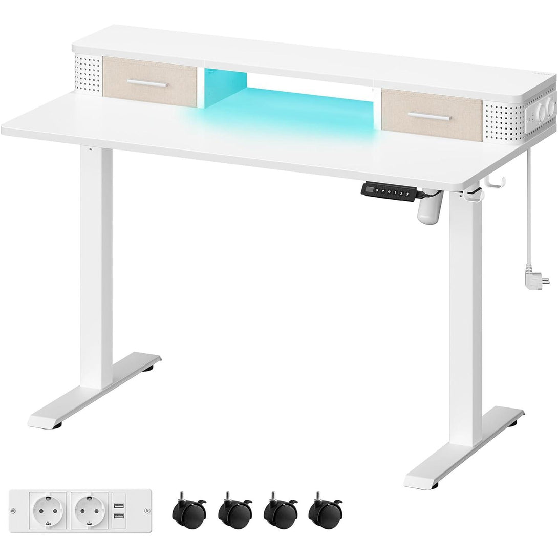 Električna miza z nastavljivo višino, LED, 60 x 120 x (72-120) cm, bela | VASAGLE-Vasdom.si