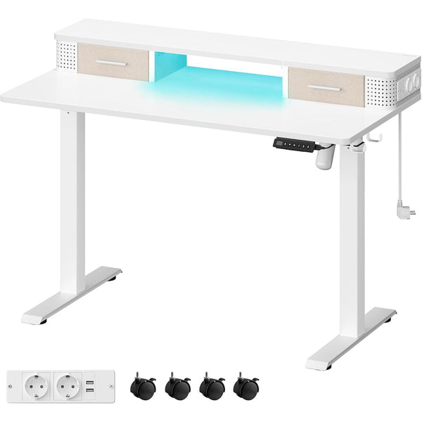Električna miza z nastavljivo višino, LED, 60 x 120 x (72-120) cm, bela | VASAGLE-Vasdom.si