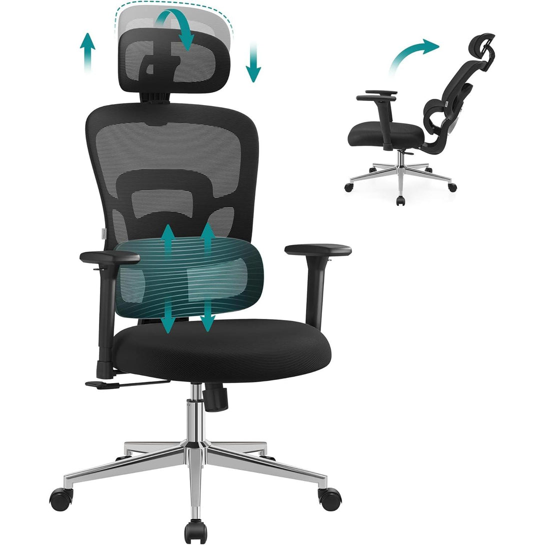 Ergonomski pisarniški stol, nastavljiva ledvena podpora, črna | SONGMICS-Vasdom.si