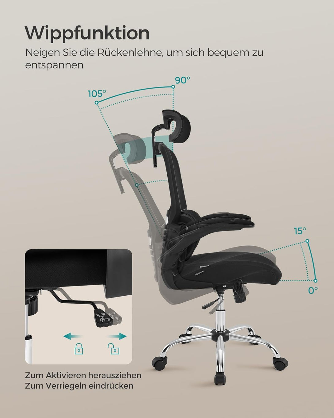 Ergonomski pisarniški stol z ledveno oporo in naslonom za glavo, črna | SONGMICS-Vasdom.si