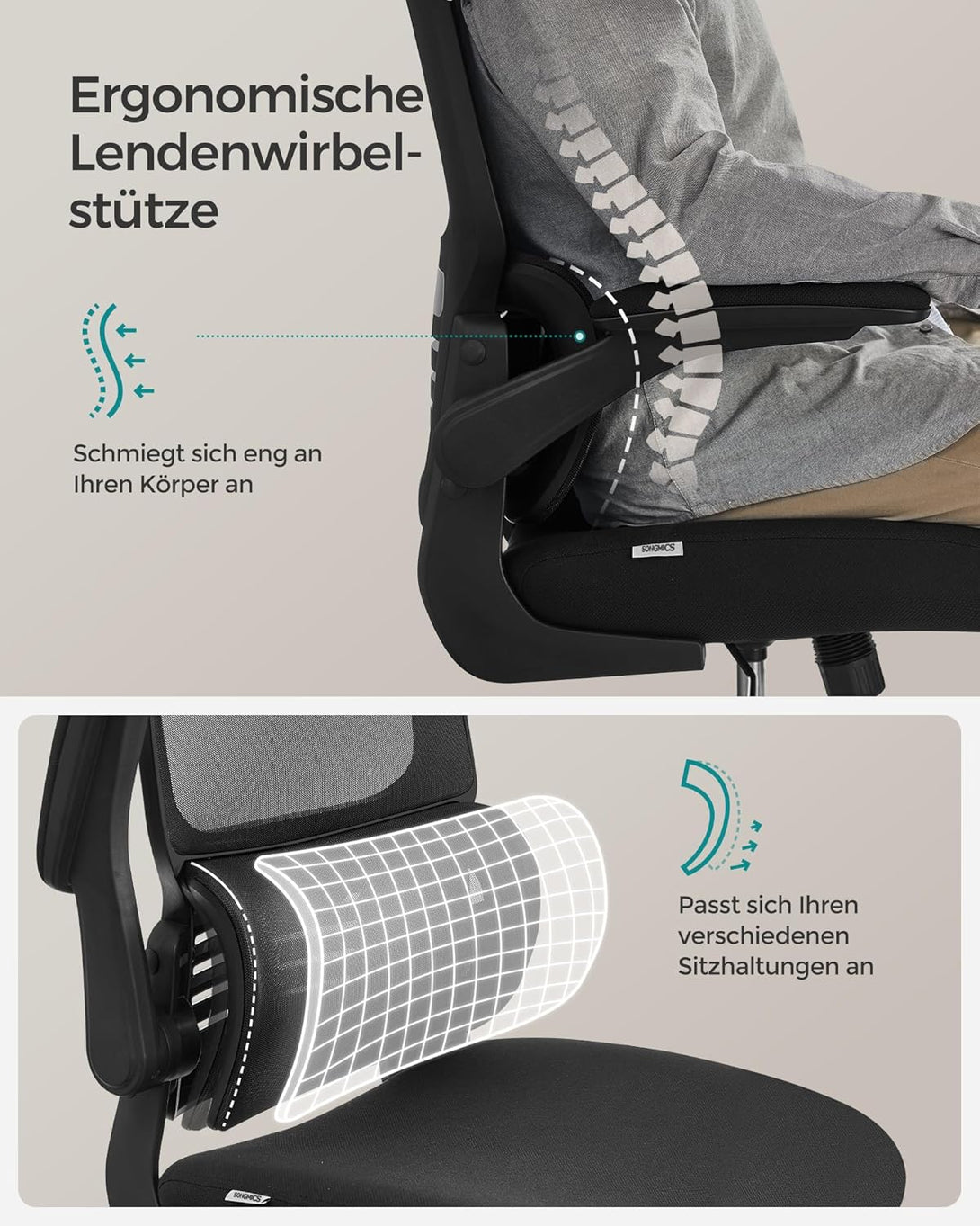 Ergonomski pisarniški stol z ledveno oporo in naslonom za glavo, črna | SONGMICS-Vasdom.si