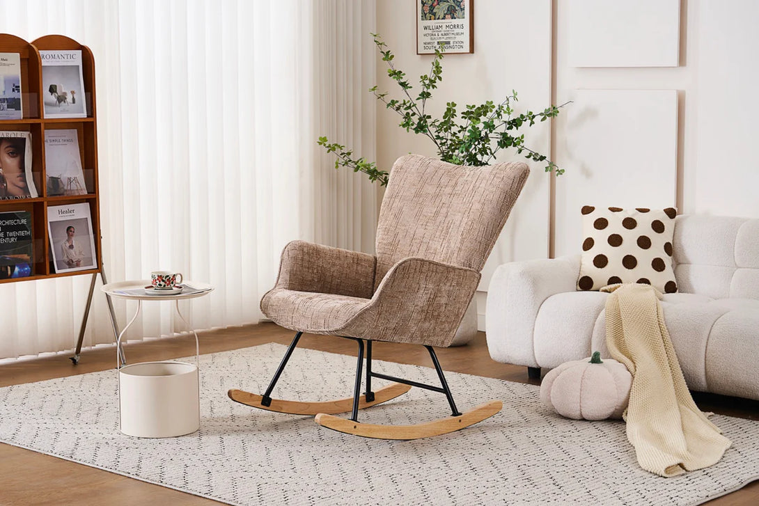 Gugalni stol, z oblazinjenjem iz corduroja, bež | VASHOME-Vasdom.si