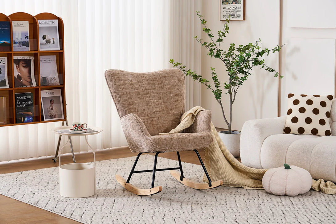 Gugalni stol, z oblazinjenjem iz corduroja, bež | VASHOME-Vasdom.si