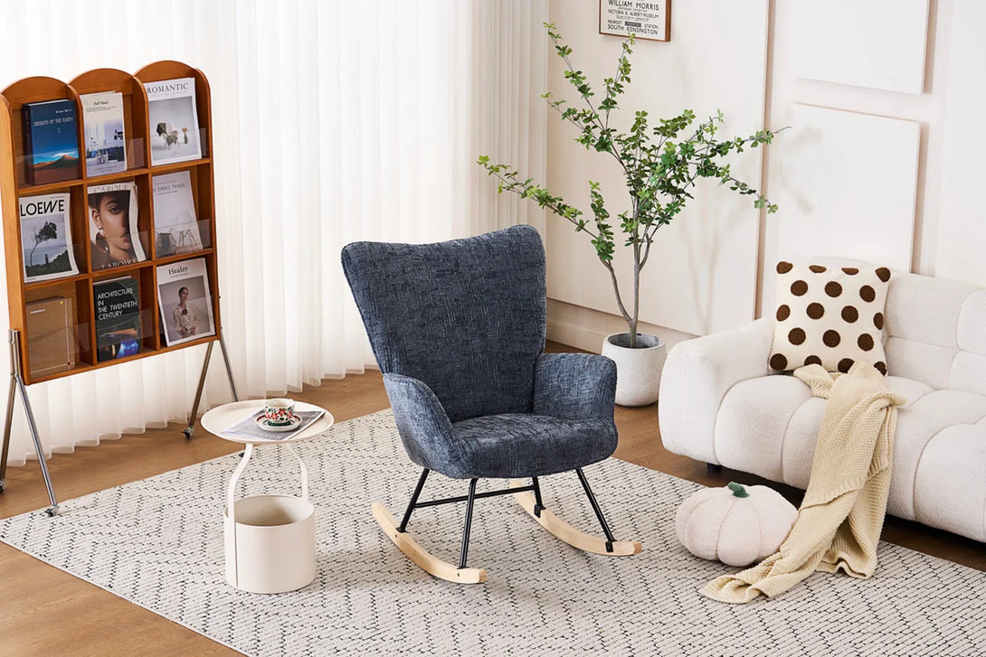 Gugalni stol, z oblazinjenjem iz corduroja, temno siva z modrimi podtoni | VASHOME-Vasdom.si