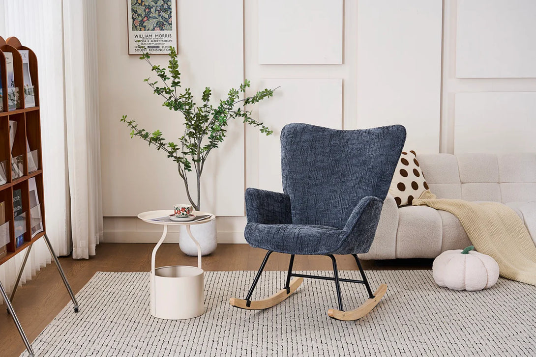 Gugalni stol, z oblazinjenjem iz corduroja, temno siva z modrimi podtoni | VASHOME-Vasdom.si