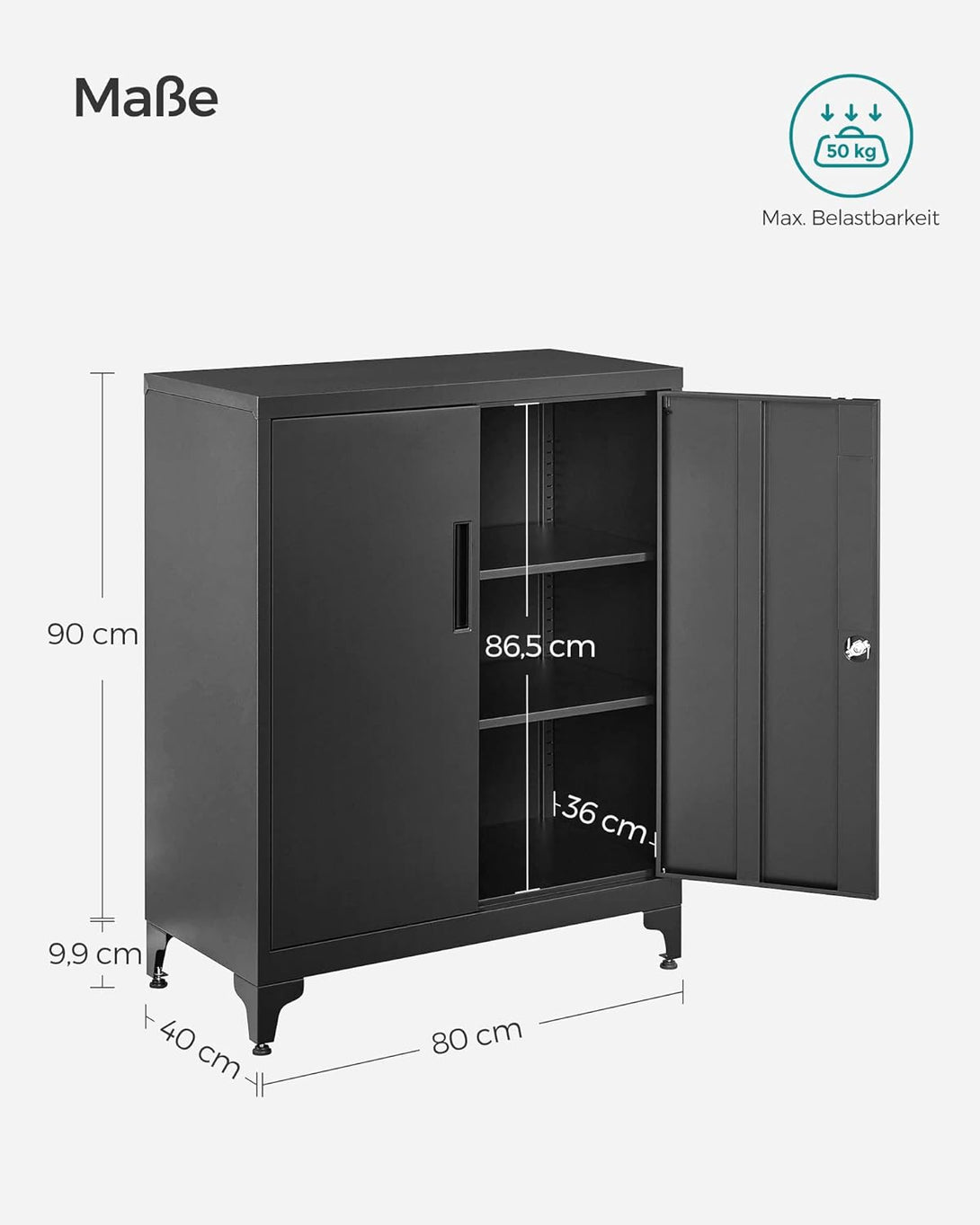 Jeklena omarica za dokumente z zaklepanjem, 40 x 80 x 90 cm, črna | SONGMICS-Vasdom.si