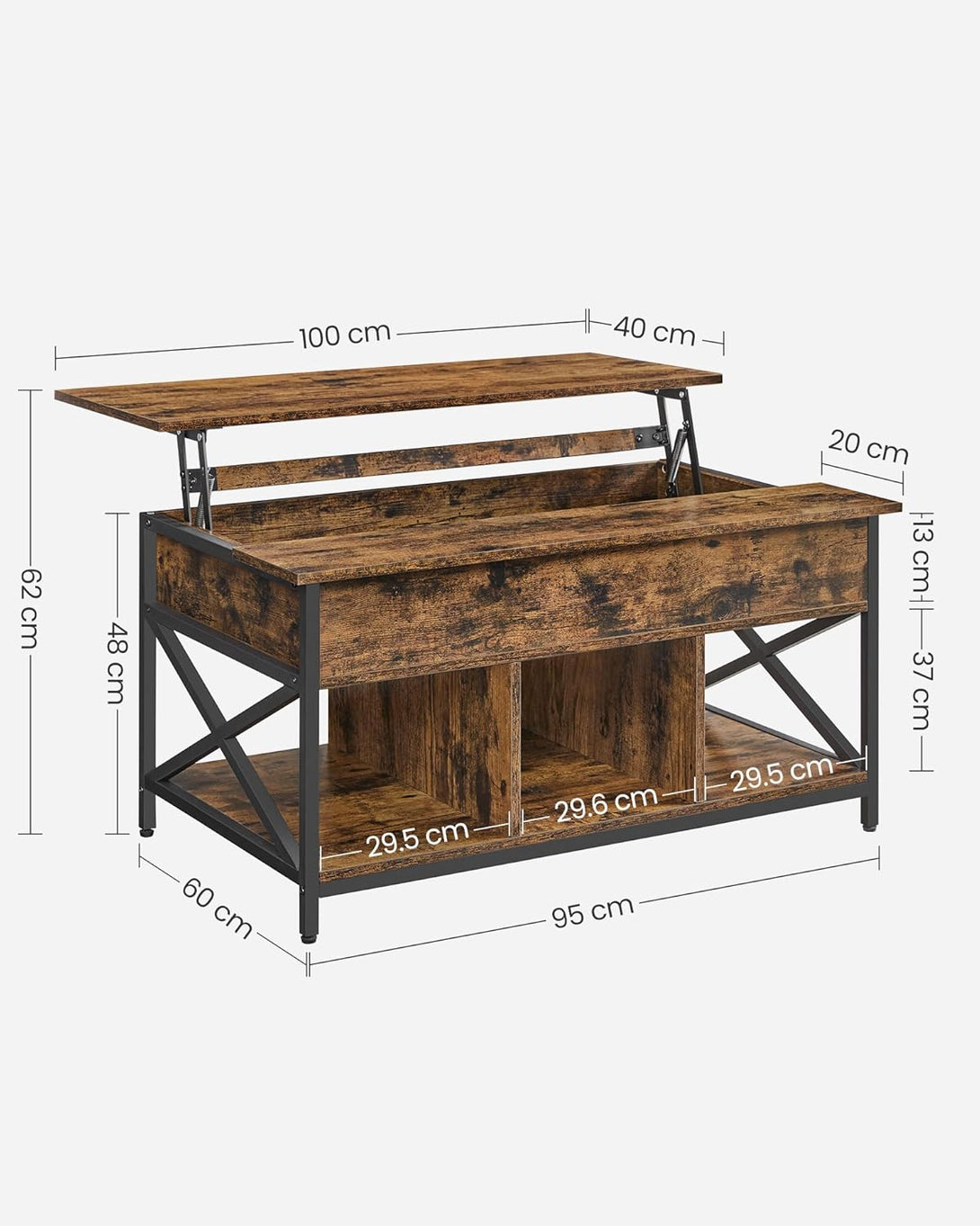 Klubska miza, 60 x 100 x (48-62) cm, rustikalno rjava | VASAGLE-Vasdom.si