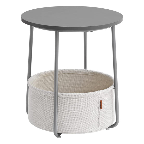 Klubska mizica, majhna okrogla mizica s košaro iz blaga, cementno siva in oblak bela | VASAGLE-Vasdom.si