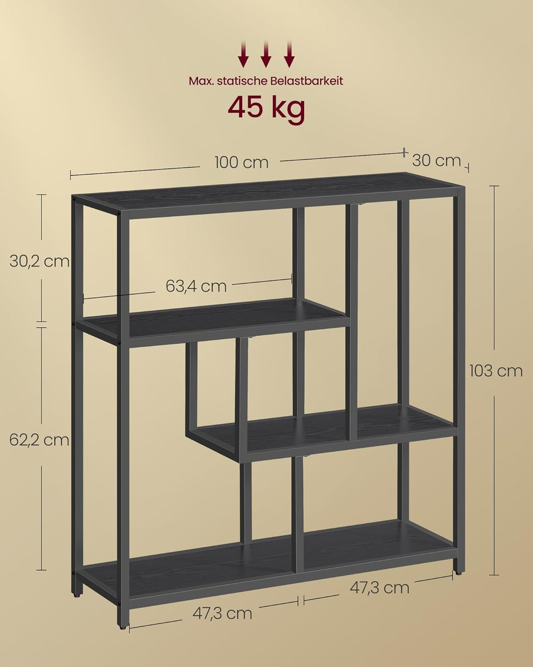 Knjižna polica s 4 policami, 30 x 100 x 103 cm, črna | VASAGLE-Vasdom.si