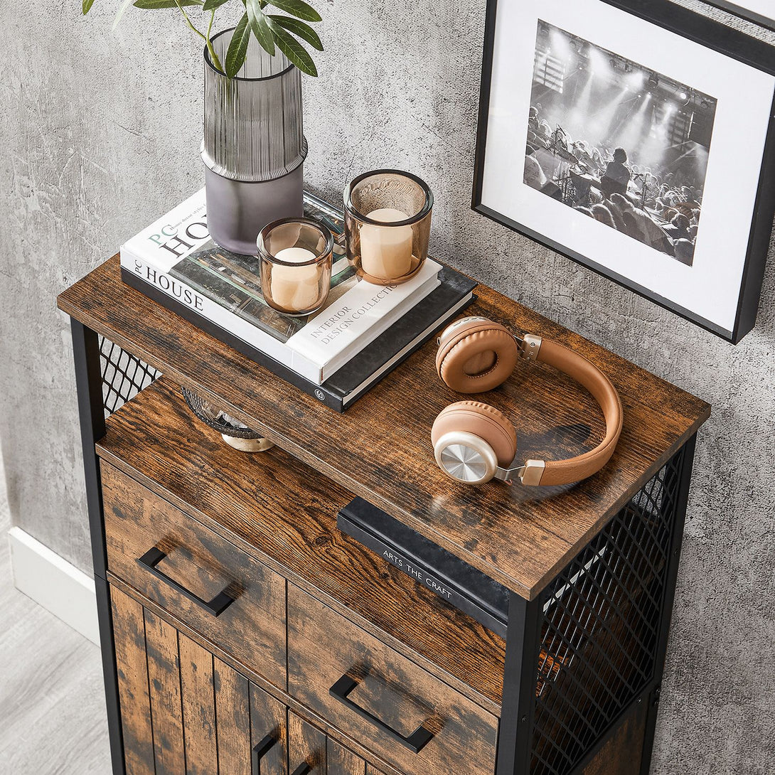 Komoda s predalom in polico, 60 x 30 x 108 cm, rustikalno rjava in črna | VASAGLE-Vasdom.si