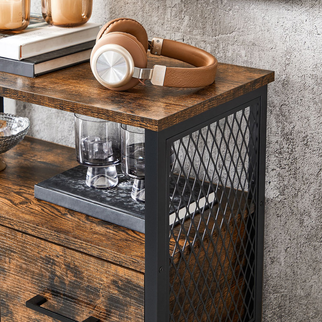 Komoda s predalom in polico, 60 x 30 x 108 cm, rustikalno rjava in črna | VASAGLE-Vasdom.si