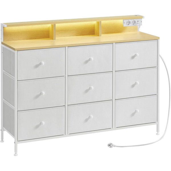 Komoda z 9 predali in LED osvetlitvijo, 33,5 x 114 x 84 cm, bela in rjava | SONGMICS-Vasdom.si