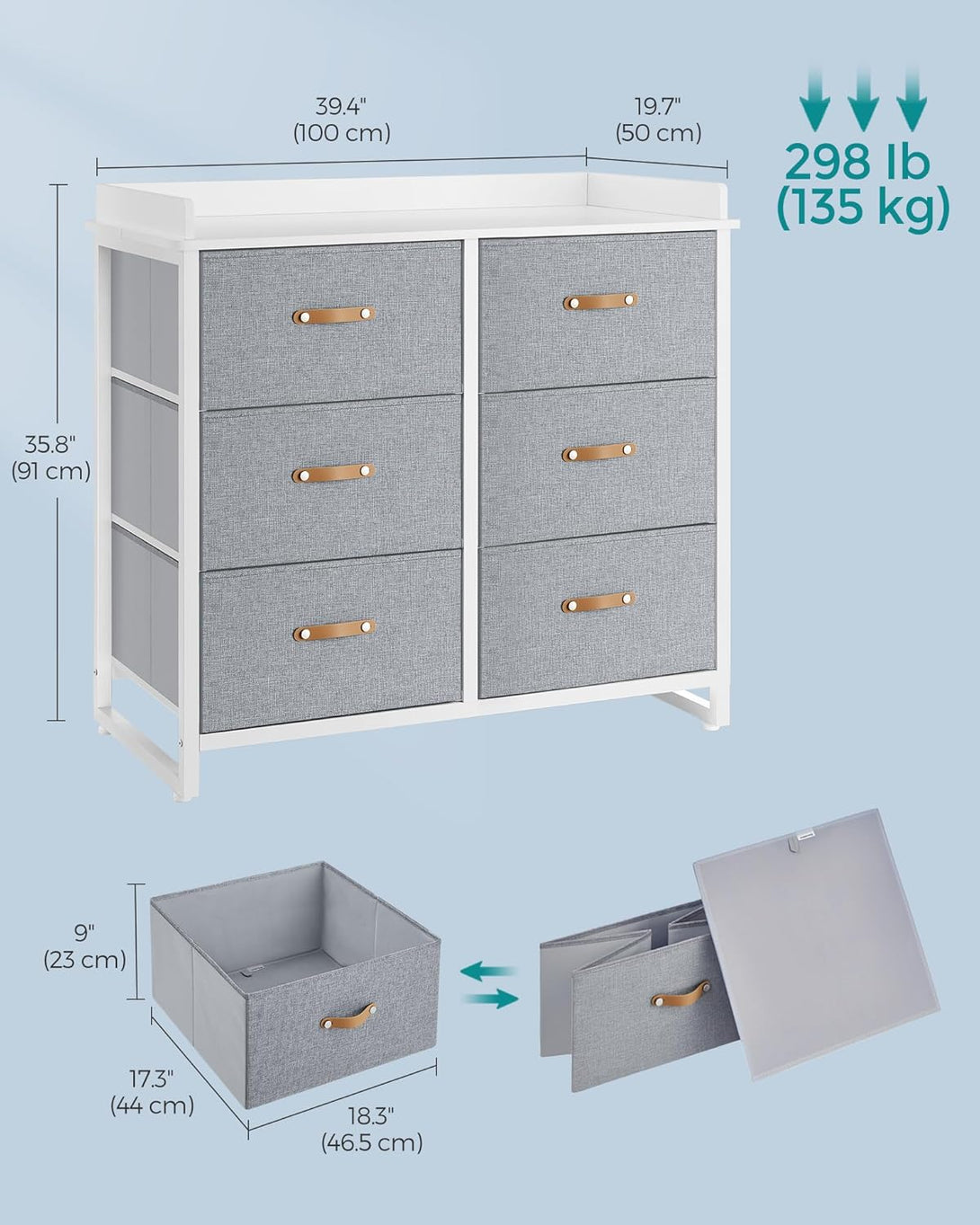 Komoda za otroško spalnico, 6 predalov, 50 x 100 x 91, siva | SONGMICS-Vasdom.si