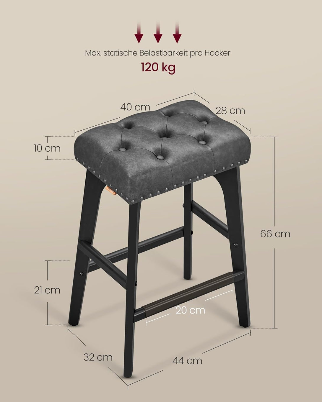 Komplet 2 barskih stolov višine 66 cm, umetno usnje, masivni les, črna | VASAGLE-Vasdom.si