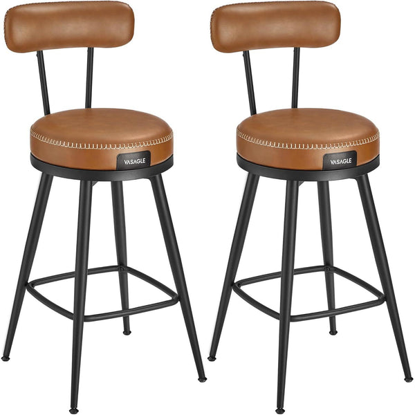 Komplet 2 barskih stolov z naslonom, višine 65 cm, rjave barve | VASAGLE-Vasdom.si