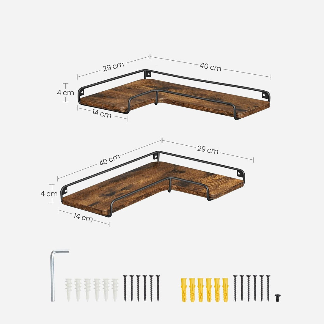 Komplet 2 stenskih kotnih polic, 40 x 29 x 14 cm, vintage rjava in črna | VASAGLE-Vasdom.si