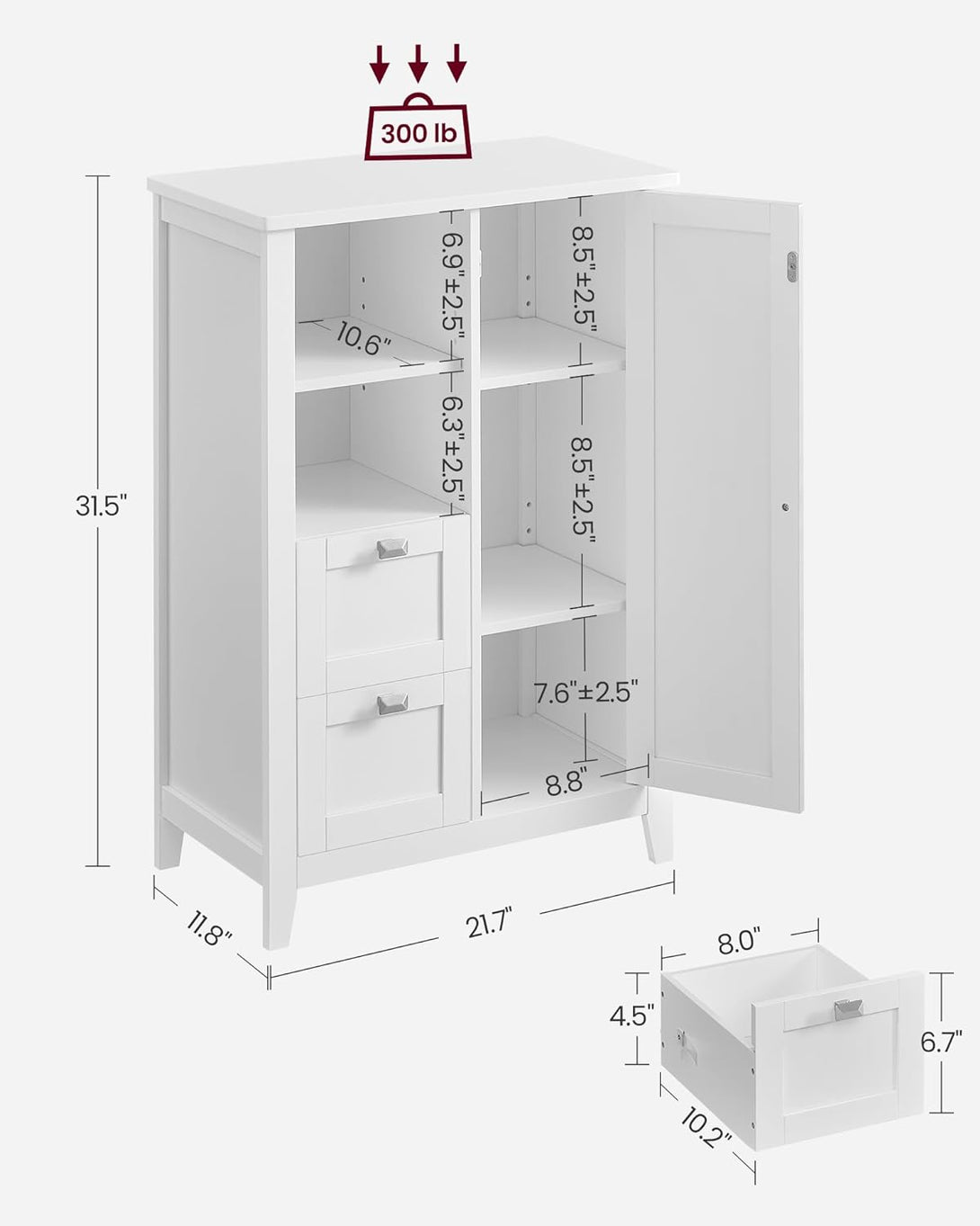 Kopalniška omara z 2 predaloma in 2 policama, 30 x 55 x 80 cm, bela | VASAGLE-Vasdom.si