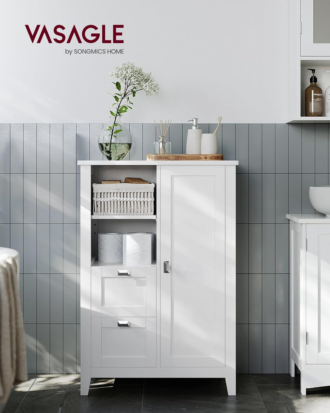 Kopalniška omara z 2 predaloma in 2 policama, 30 x 55 x 80 cm, bela | VASAGLE-Vasdom.si