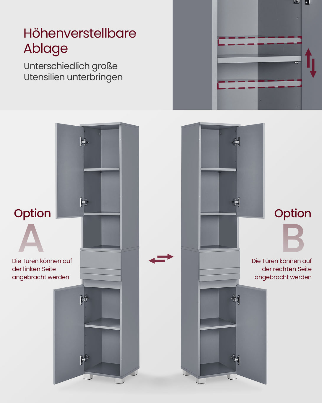 Kopalniška omarica s predalom in policami, 30 x 30 x 170 cm, sive barve | SONGMICS-Vasdom.si