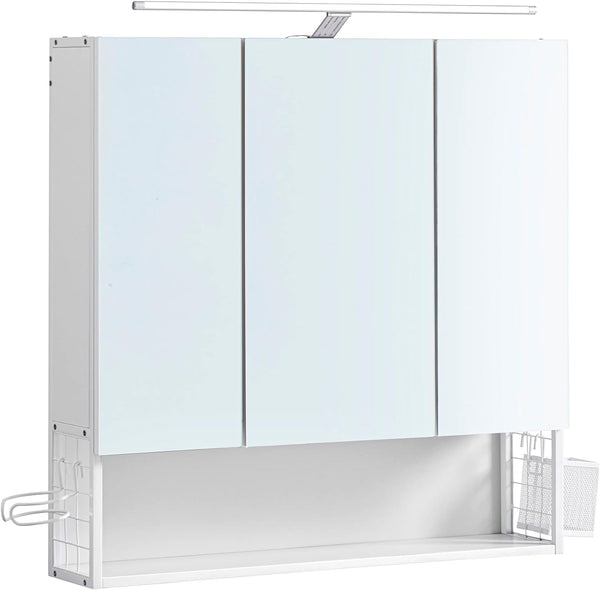 Kopalniška omarica z ogledalom z 3 vrata, bela | VASAGLE-Vasdom.si