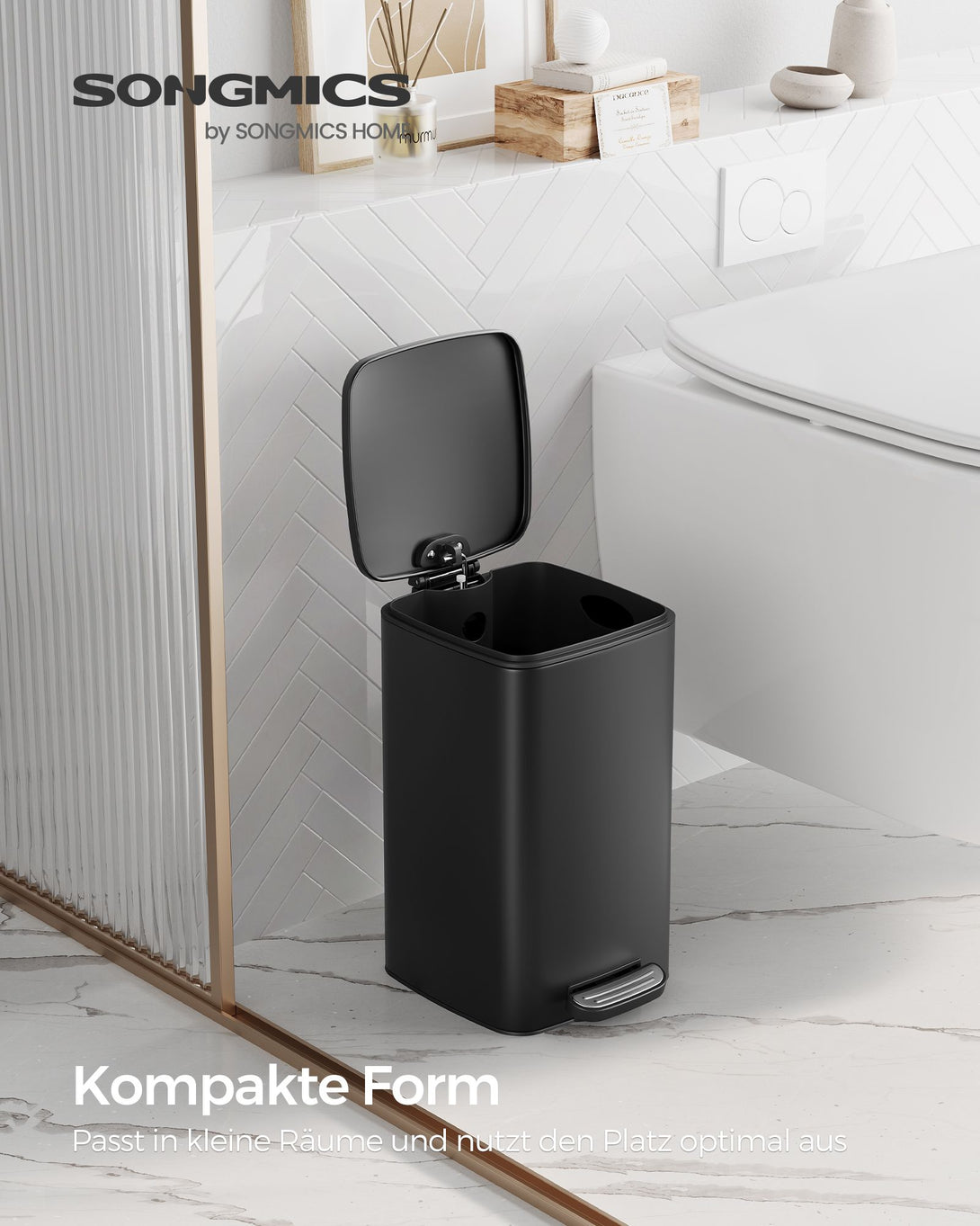 Kopalniški koš za smeti, 8 L, mehko zapiranje, črna | SONGMICS-Vasdom.si