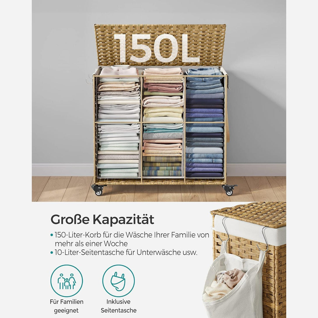 Koš za perilo s pokrovom, 160 L, 3 predelki, 70 x 36 x 66 cm | SONGMICS-Vasdom.si
