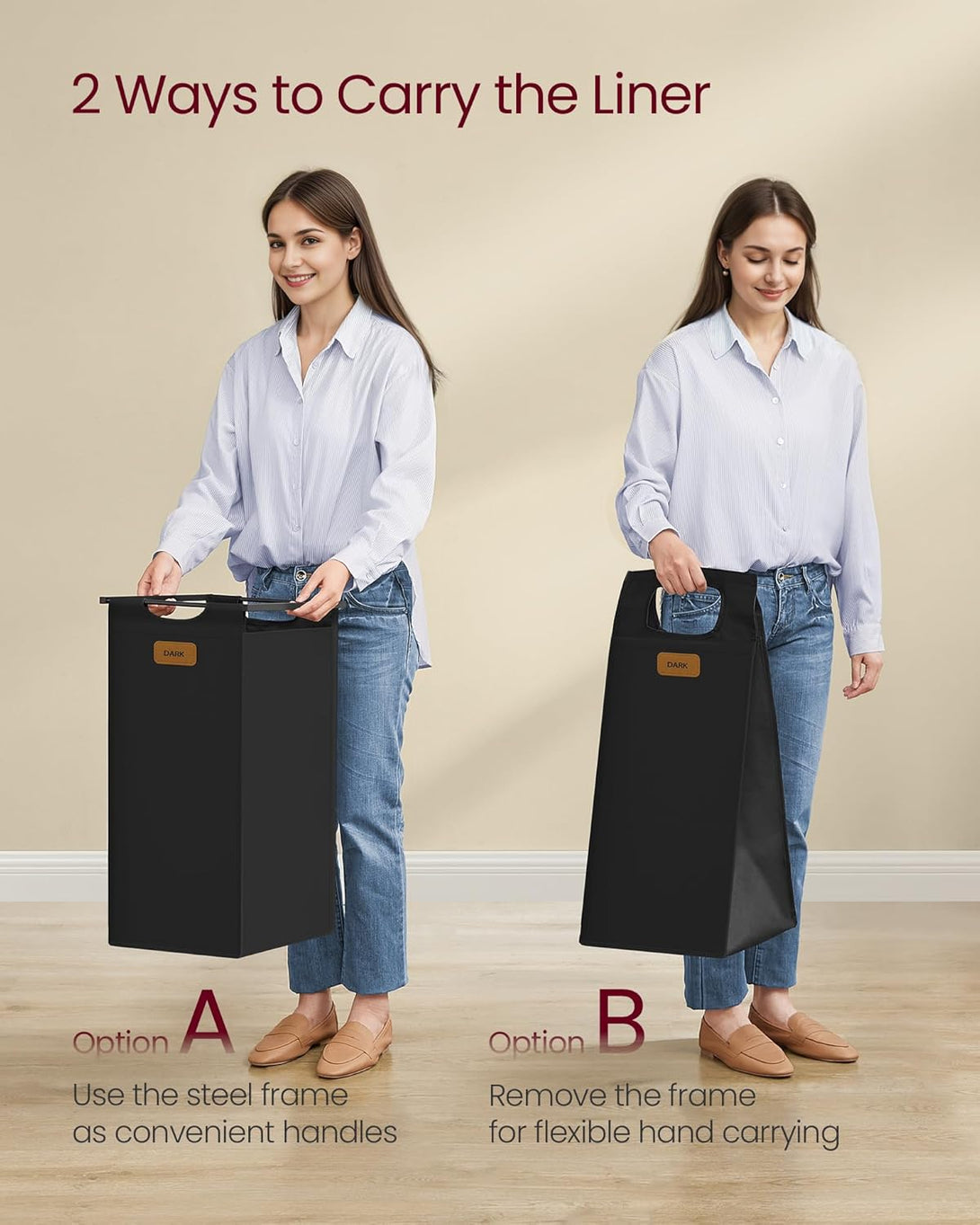 Košara za perilo s 4 predelki – 98,6 x 33 x 80,5 cm, rjava, črna in siva | VASAGLE-Vasdom.si