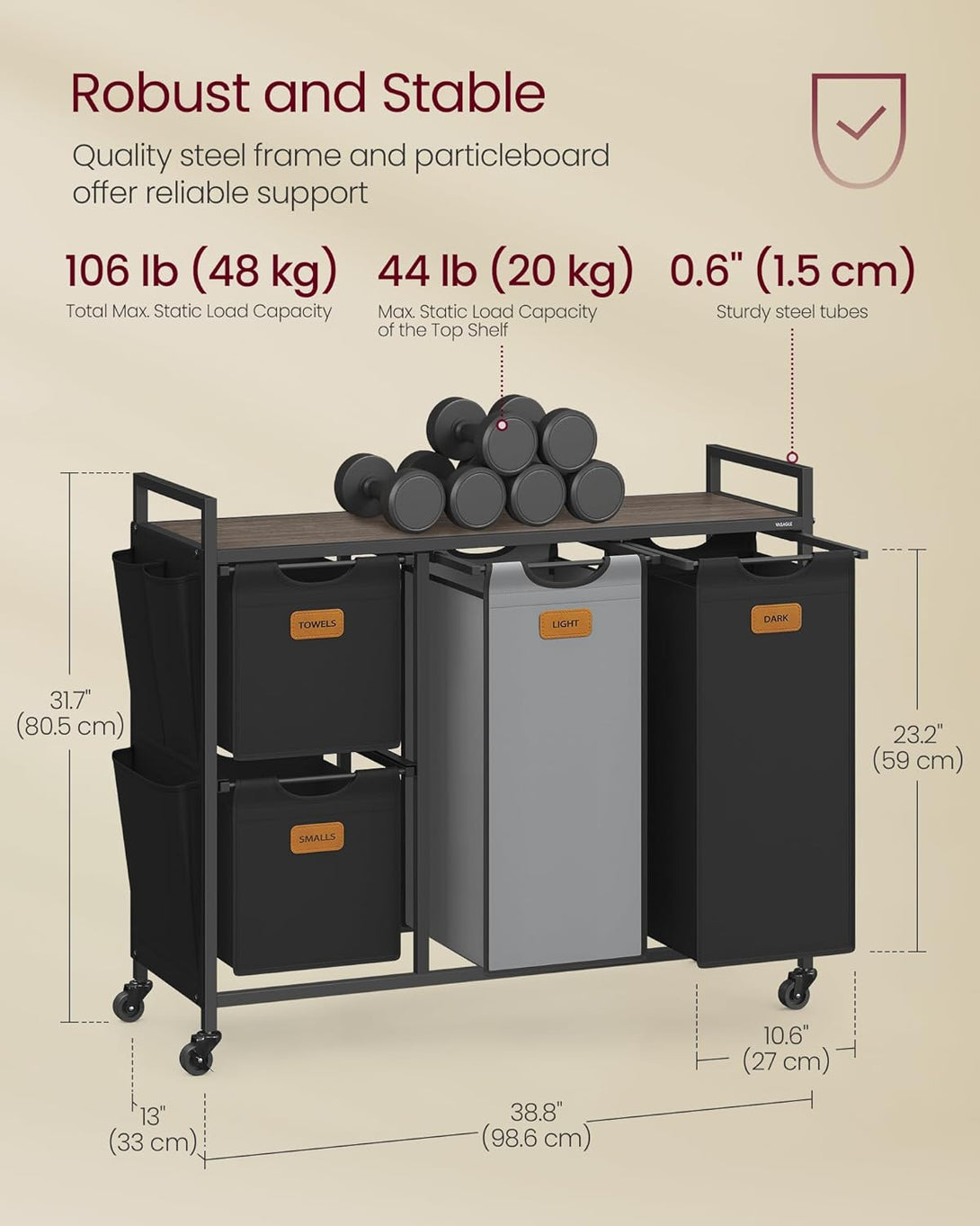 Košara za perilo s 4 predelki – 98,6 x 33 x 80,5 cm, rjava, črna in siva | VASAGLE-Vasdom.si