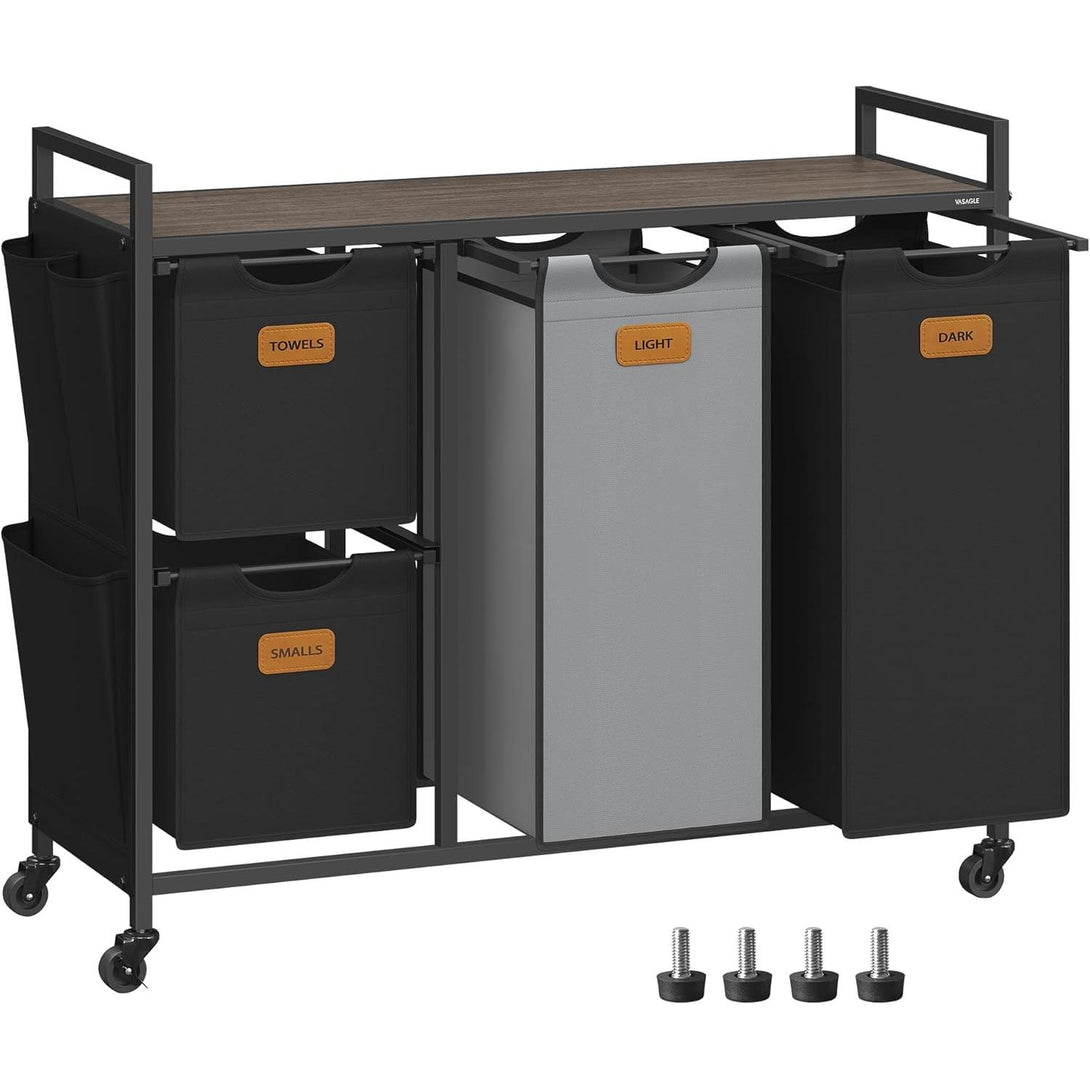 Košara za perilo s 4 predelki – 98,6 x 33 x 80,5 cm, rjava, črna in siva | VASAGLE-Vasdom.si