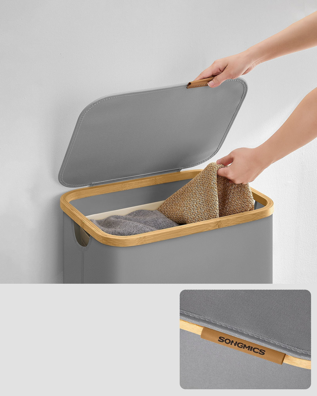 Košara za perilo s pokrovom, 90 L, 42 x 32 x 70,5 cm, siva | SONGMICS-Vasdom.si
