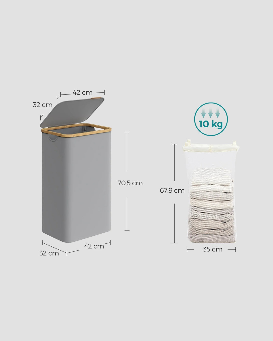Košara za perilo s pokrovom, 90 L, 42 x 32 x 70,5 cm, siva | SONGMICS-Vasdom.si