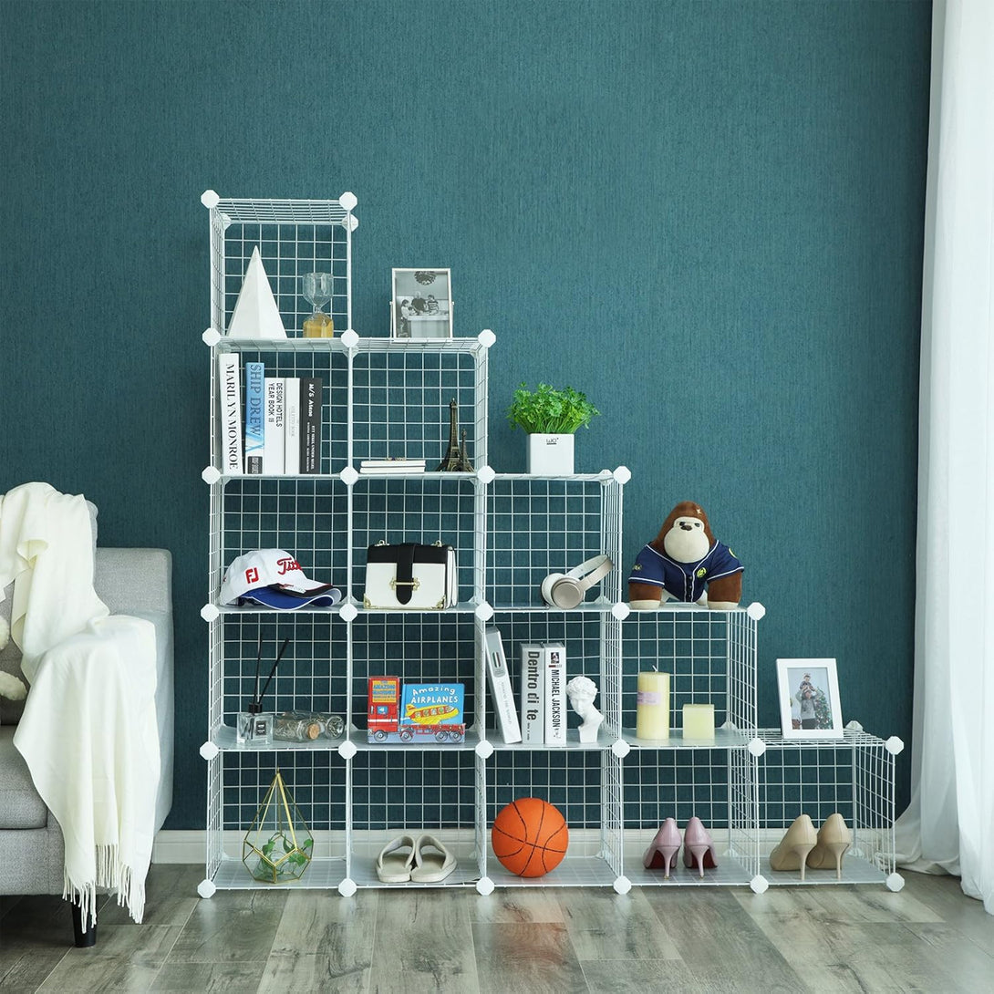 Kovinsko mrežasti modularni sistem polic, 123 x 31 x 123 cm, bela | SONGMICS-Vasdom.si