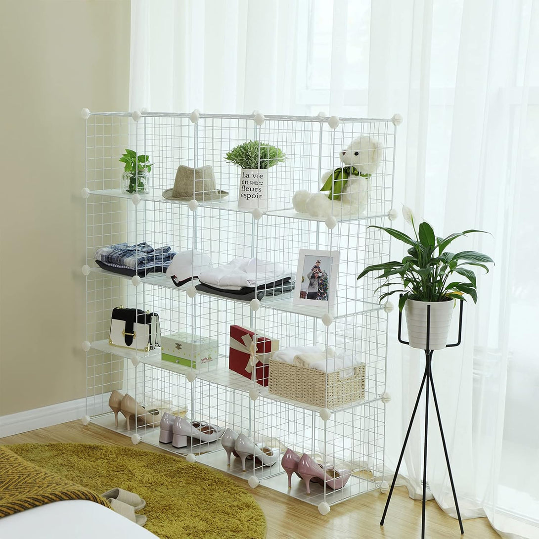 Kovinsko mrežasti modularni sistem polic, 123 x 31 x 123 cm, bela | SONGMICS-Vasdom.si