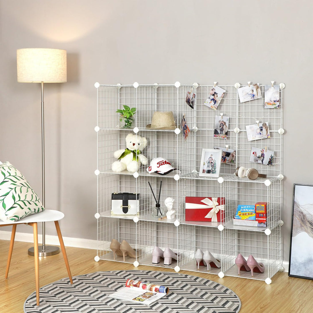 Kovinsko mrežasti modularni sistem polic, 123 x 31 x 123 cm, bela | SONGMICS-Vasdom.si