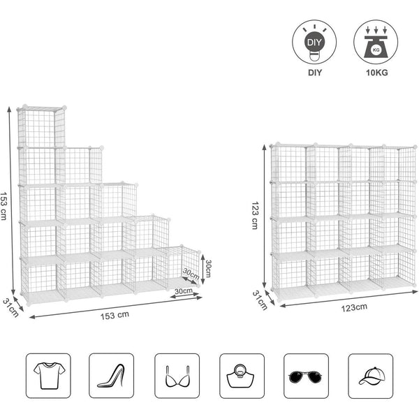Kovinsko mrežasti modularni sistem polic, 123 x 31 x 123 cm, bela | SONGMICS-Vasdom.si