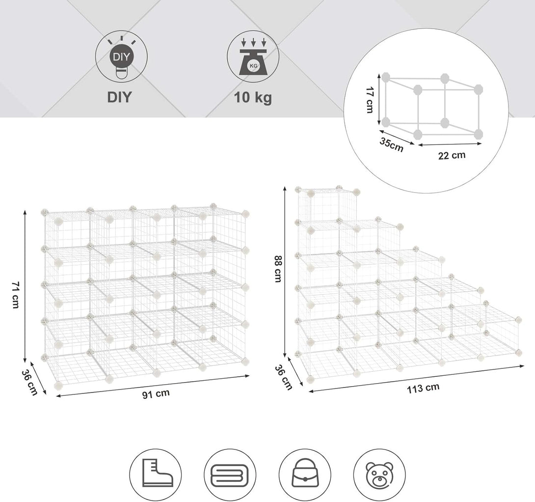 Kovinsko mrežasti modularni sistem polic, 91 x 36 x 71 cm, bela | SONGMICS-Vasdom.si
